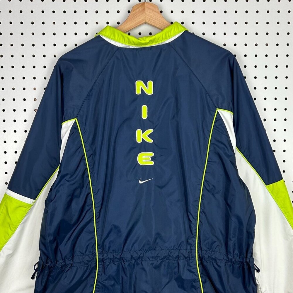 Vintage NIke Windbreaker Jacket Large Green Blue Logo Swoosh Spell Out Full‎ Zip